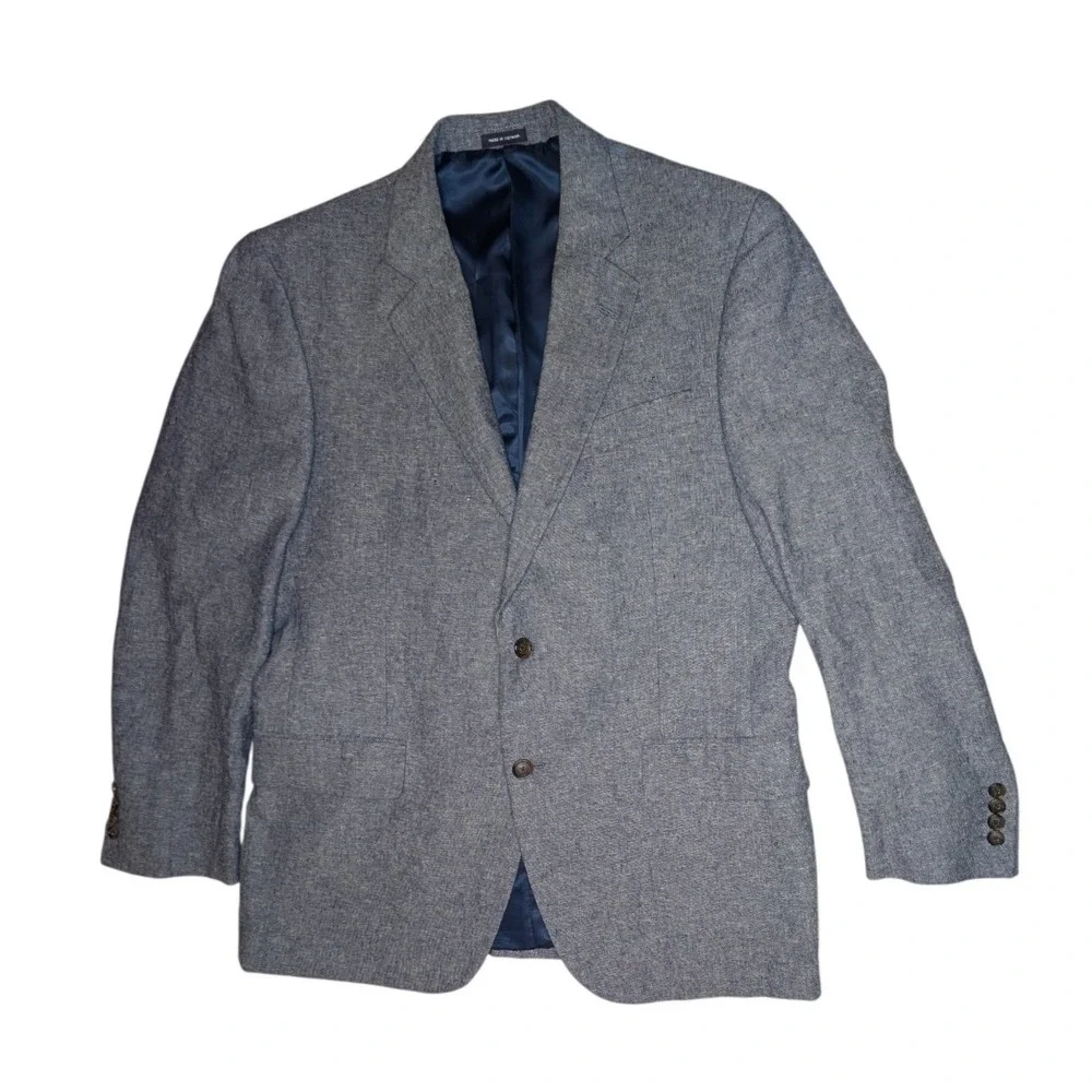 Stafford‎ Sport Coat Mens 42R Blue Signature Classic Fit Linen Cotton Heathered